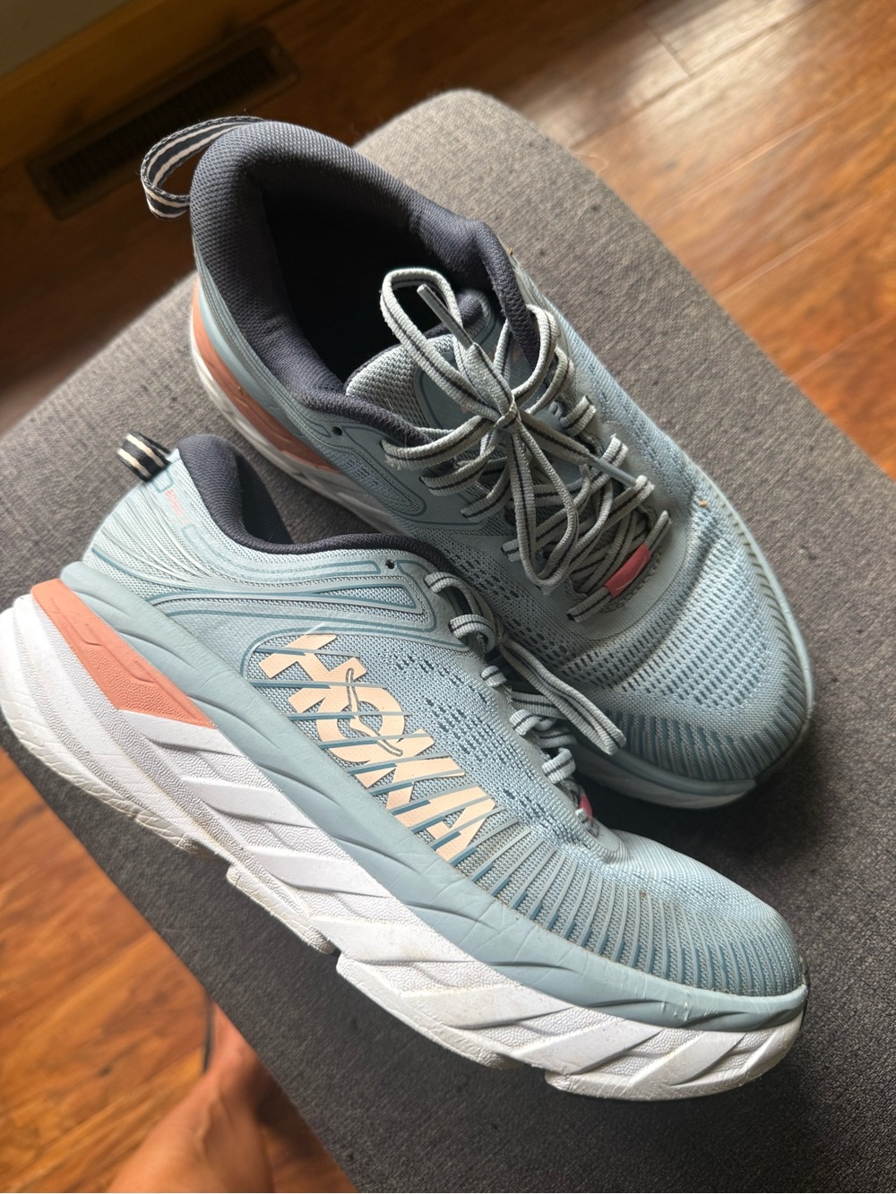 Hoka Women's Light Blue and Coral Athletic Running Shoes - Picture 2 of 8
